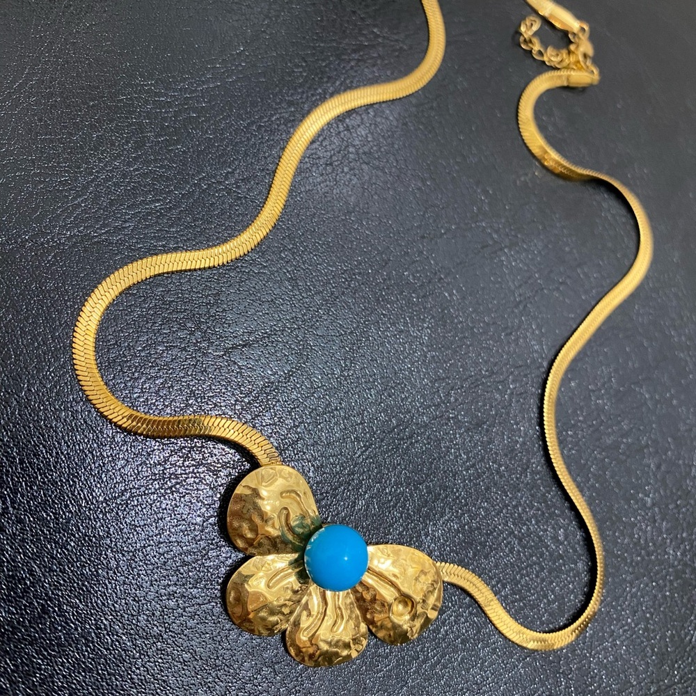 Gold and Turquoise Flower Necklace